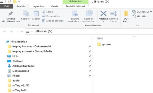 mTiny uuenduse juhend - kettale navigeerimine