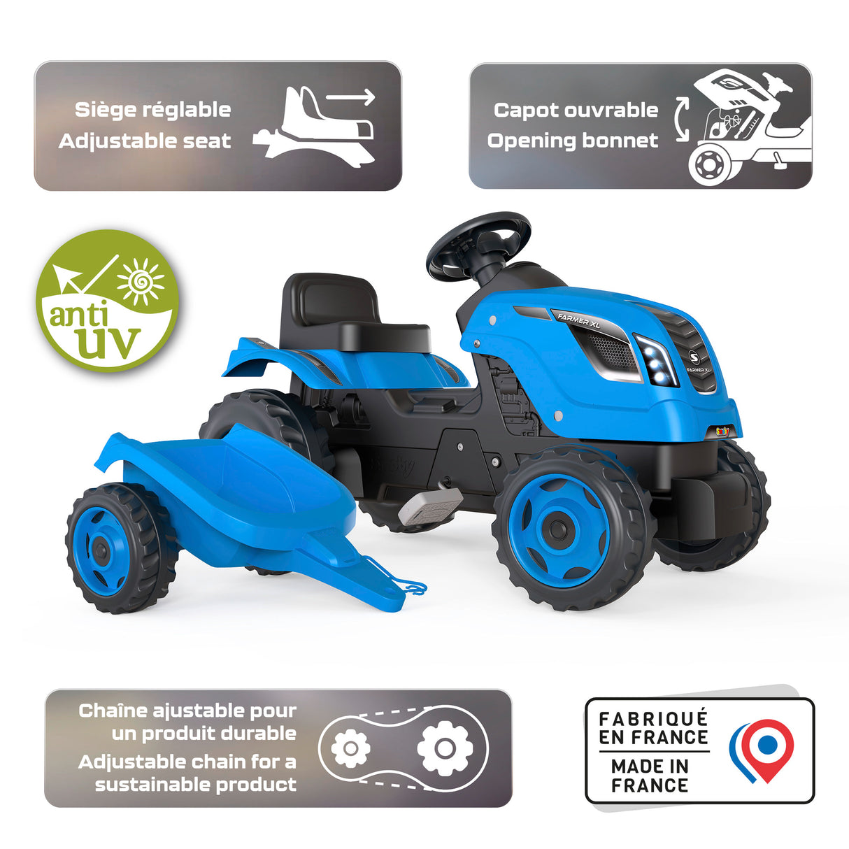 Smoby Traktor sinine Farmer XL käruga 710129S