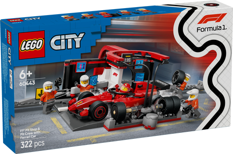 LEGO City F1 boksipeatus ja boksimeeskond Ferrari autoga 60443L