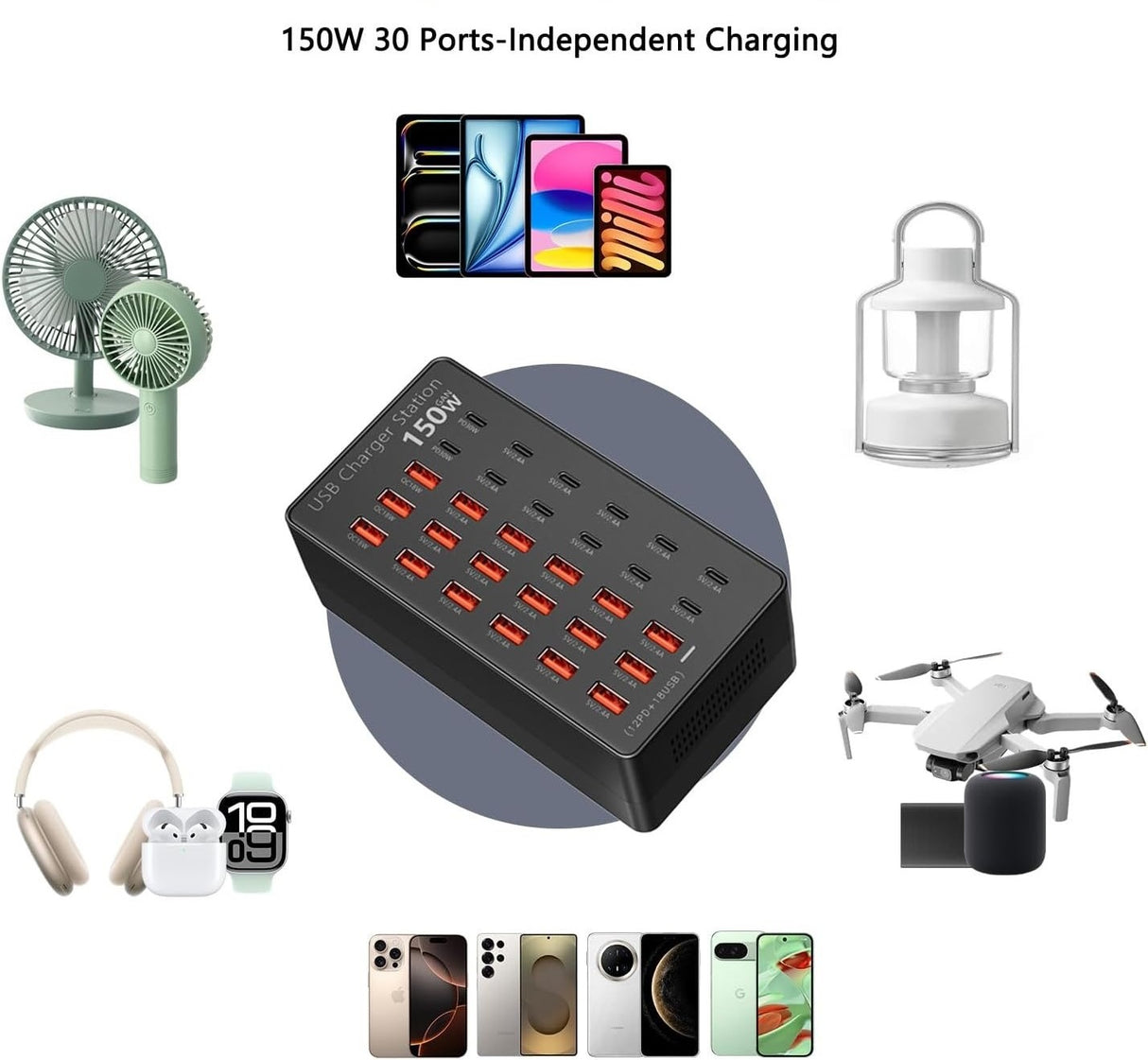 USB laadimisjaam 150W 30 porti USB-C ja USB-A B0FLCH1WYC